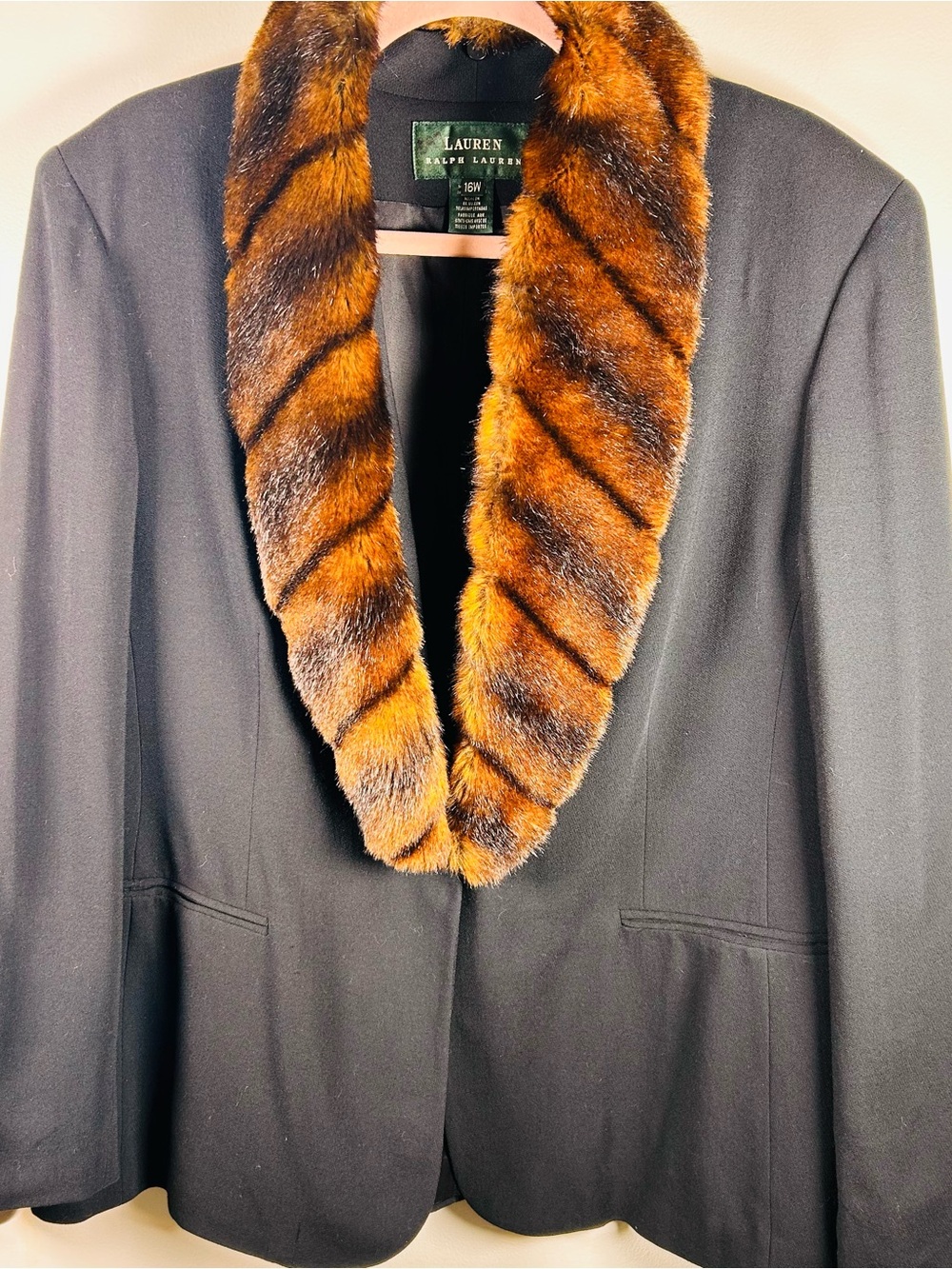 Lauren Ralph Lauren Black Blazer with Brown Fur Shawl Collar